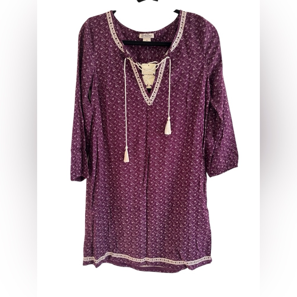 Lucky Brand Plum Patterned Top with Lace Trim